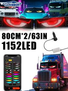 GLANBERT 2PCS ,31.5inx6.5in Devil Eyes Light For Cars,1152LED Beed Programmable Flexible LED Display With Remote/App Control,Soft Screen For Car LED Lights Interior, LED Eyes For Truck Windshield,For Sedans, SUVs, Medium Trucks – Custom Dynamic Sign ﻿ - Multicolor - View 11