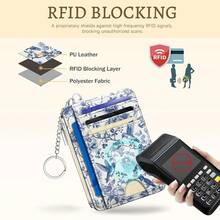 Bird Flowers Credit Card Holder Small Wallet Women, Slim RFID Blocking Wallet Woman Keychain With Zipper Coin Pocket, Front Pocket Thin Travel Card Case Organizer With ID Window Ladies Gifts{"Color_name":"Bird"} - Multicolor12 - 查看 5