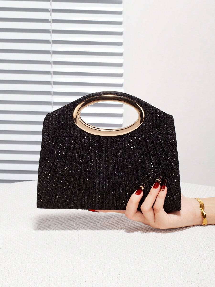 Women's Glitter Handbag With Ruffle, Iridescent Shoulder Crossbody Chain Bag, Fashion Versatile Purse With Minimalist Chain Hardware Design, Suitable For Party, Wedding, Prom, Banquet/Formal Occasions, Perfect Gift For Women