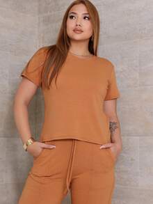 Women's Set Of Wide Leg Pants And Comfortable Sweatshirt Top Summer - Camel - View 4