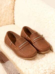 2025新款英伦风儿童休闲百搭软底一脚蹬乐福鞋，带编织带 - 鏽棕色 - 查看 5
