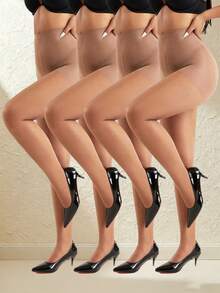 4 Pairs Silky Sheer Tights 20D For Women, High Waist Control Pantyhose With Reinforced Toes Area, Ultra-Soft Comfortable And Durable Women's Stockings And Hosiery For Everyday Wear