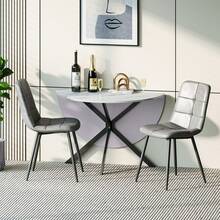 White Marble Table + PU Grey Chairs