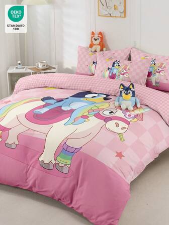 Bluey 2/3pcs Brui Duvet Cover Set, Brui & Unicorn Pattern Bedding Set, Soft & Breathable, Skin-Friendly, Cartoon Style Duvet Cover Set, Soft & Pilling Resistant, Cute Home Textile, Brui Room Decor, Includes 1 Duvet Cover & 1/2 Pillow Shams, Comforter Not Included
