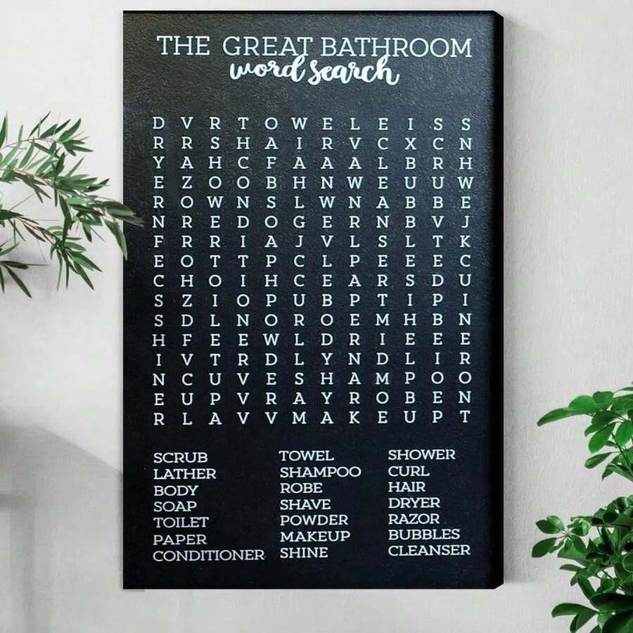 1Pc 2D Flat Printing Bathroom Fun, Word Search, Modern Minimalist Style Canvas Wall Art For Living Room Wall Decor For Bedroom Bathroom Framed Wall Poster Art Prints Ready To Hang Pictures Home Decoration - 彩色 - 查看 1