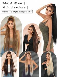 7JHH WIGS 40 pollici Estensione per coda di cavallo dritta extra lunga color miele marrone con laccio, in fibra sintetica resistente al calore, morbida parrucca finta per uso quotidiano e per feste