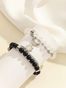 ATLVXJL 2 Stücke/Set Leuchtendes Herz & Sonne Mond Dekorationskette mit transparenten Perlen Paar Armbänder, geeignet für den täglichen Gebrauch und als Valentinstags-Geschenk