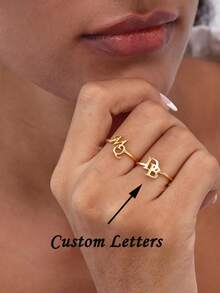 Personalized Initial Ring,Dainty Name Monogram Ring,Layering Letter Band For Her,Adjustable Minimalist Jewelry,Elegant Wedding Bridesmaid Jewelry,Birthday, Anniversary, Halloween, Christmas, Family Member Gifts - Multicolor - View 4