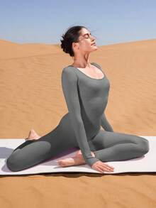 Yefecy Women's Basic Yoga Running High Stretch Sports Jumpsuit - Dark Grey - View 4