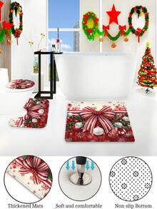 مجموعة هدايا تشمل ستارة حمام للزينة الشتوية والعيد بتصميم الكرات والسنديان والفرنسية والثلج بألوان أحمر وأخضر، قابلة للغسيل، ستارة نافذة الحمام، تشمل 12 خطاف و غطاء مقعد مرحاض مانع للانزلاق بشكل حرف U