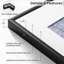 1pc Extra Large 50x70cm Black Thin Aluminum Photo Frame With Mat, Suitable For 40x50cm Photos, 40x60cm Metal Posters, Artwork, Prints, Puzzles, Diamond Paintings - High-Definition Acrylic, Can Be Displayed Vertically Or Horizontally, Suitable For Home, Office, Corridor And Mall Wall Decor. - Black - View 3