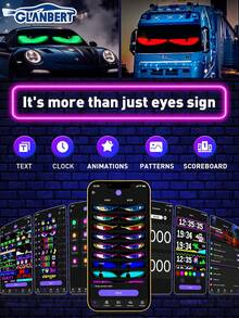 GLANBERT 2PCS ,31.5inx6.5in Devil Eyes Light For Cars,1152LED Beed Programmable Flexible LED Display With Remote/App Control,Soft Screen For Car LED Lights Interior, LED Eyes For Truck Windshield,For Sedans, SUVs, Medium Trucks – Custom Dynamic Sign ﻿ - Multicolor - View 6