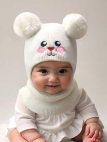 1 件 0-12 岁兔子幼儿帽子双球婴儿猫咪女孩男孩帽子儿童冬帽儿童针织保暖拉法帽 - 1PC - 查看 2
