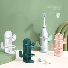 1 Toothbrush Holder, Wall-Mounted Makeup Brush Comb Storage Rack, Bathroom Hanging Toothbrush Holder Without Drilling Holes, Cute Cactus-Shaped Toothbrush Holder, Bathroom Accessories