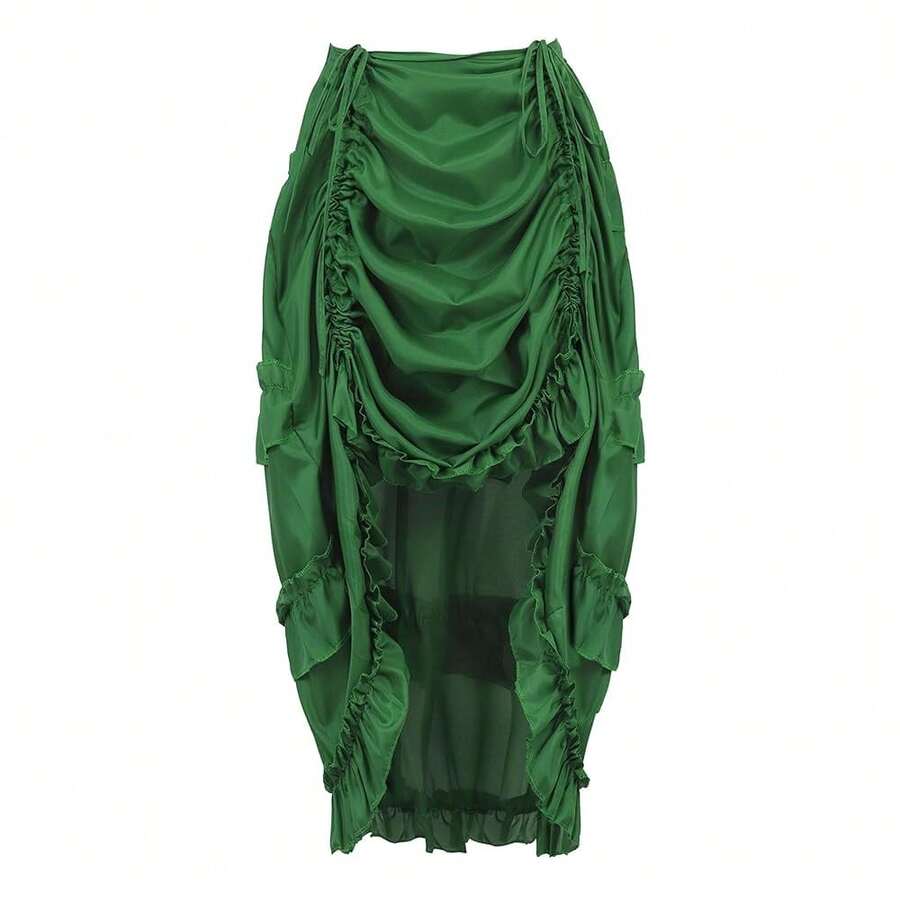 Zhitunemi Women's Steampunk Skirt Ruffle High Low Outfits Gothic Plus Size Pirate Dressing{"Size_name":"X-Small-Small","Color_name":"Green"} - 綠色的 - 查看 1
