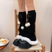 SherryDC Womens Y2k Knit Leg Warmers Harajuku Japanese Long Boot Socks Kawaii Lolita Winter Leg Cover{"Color_name":"890-Black"} - 多色3 - 查看 3