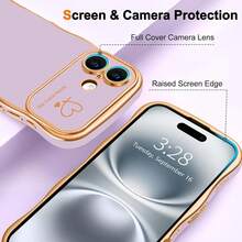 For IPhone 16 Plus Case Wave Wavy Phone Cases With Love Heart, Luxury Plating Edge Cute Curly Shape Cover For Women Girls, Thin Slim Soft TPU Rubber Shockproof Protective Cover, Purple{"Color_name":"Purple","Size_name":"ForiPhone16Plus-6.7inch"} - 多色7 - 查看 4