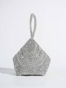 Rhinestone Decor Asymmetrical Shaped Clutch Bag, Elegant Party Event Handbag For Women