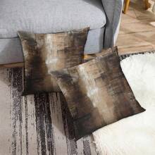 2pcs Modern Retro Brown Wooden Board Geometric Pattern Decorative Pillow Covers, Soft & Comfortable Polyester Cushion Covers, Decorative Pillows, Zippered, 45x45cm, Suitable For Home Decor Living Room Sofa, Bedroom Headboard, Car, Office And Various Rooms, Pillow Inserts Not Included