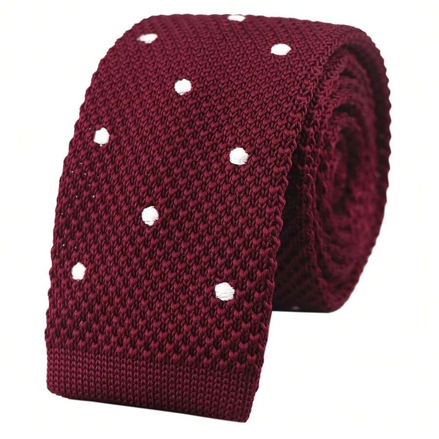 Corbata delgada de punto de unicolor para hombres, acabado cuadrado {"Talla_nombre":"Talla única","Color_nombre":"Lunares color vino rojo" - Multicolor10 - Ver 1