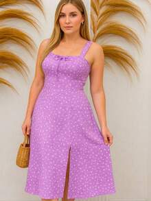 Women's Loose Fit Dress With Slit Summer Fashion 2025 - 紫色 - 查看 1