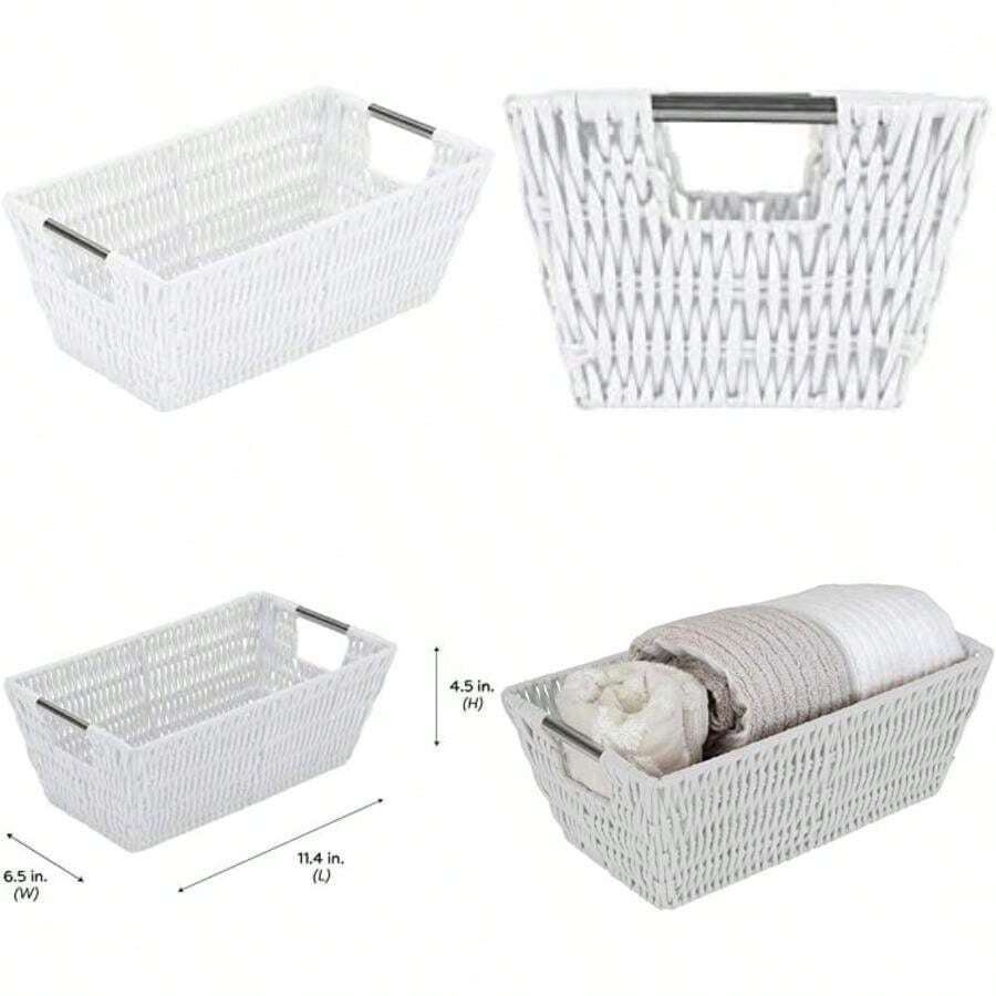 Simplify 38 x 33 x 12,7 cm, Asas Tejidas, guardería, Sala de Juegos, Juguetes, Dormitorio, Armario, Ropa, Oficina, Cesta organizadora Decorativa de ratán, Grande, Color(Small Shelf Blanco) - Tipo 2 - Ver 1