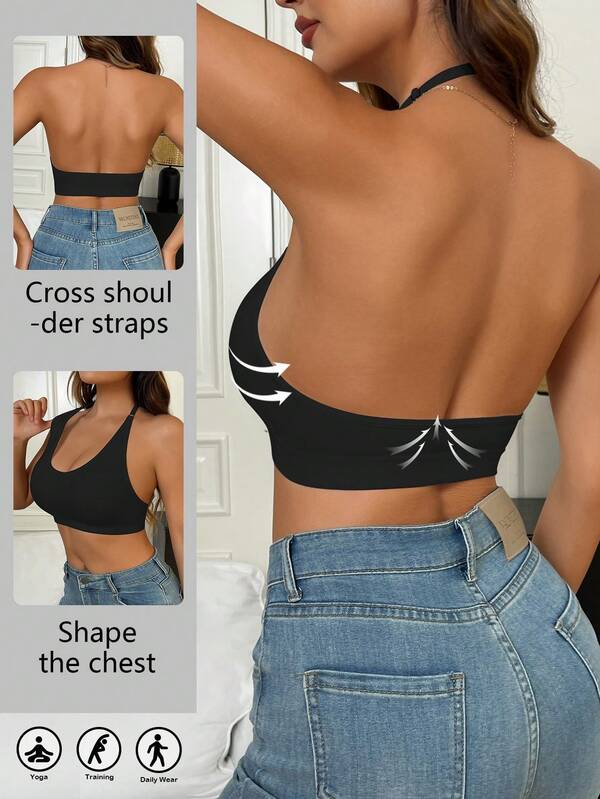 1 szt. Biustonosz sportowy typu racerback dla kobiet, wygodny strój do jogi, fitnessu i siłowni