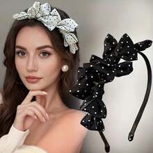 1pc Women's High-Quality Polka Dot Headband  - Sweet Bowknot & Bling Details, Soft Durable Material, Vintage  Hairwear, Ideal Daily Accessory & Birthday Gift - Màu be - Xem 7