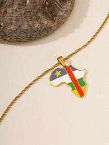 1件男女通用时尚个性化非洲国家地图国旗设计不锈钢吊坠项链，纪念日的完美之选 - 金黃色 - 查看 5