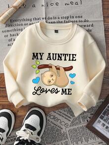 1pc Baby Girl Casual Cartoon Animal And Slogan Graphic Crew Neck Pullover Sweatshirt, Autumn/Winter - Apricot - View 2