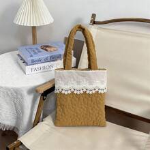 Women's Lace Patchwork Handbag Fashionable Versatile Mini Floral Purses For Daily Life, Work, Travel - Yellow - View 3