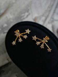 1 Coppia Di Orecchini Di Lusso Da Donna Con Quattro Artigli E Stella A Cinque Punte Decorati Con Zirconi Cubici Scintillanti - Ipoallergenici, Adatti Per La Vita Quotidiana, Feste E Festività, Ideali Come Regalo Di Natale E Capodanno (Colori E Stili Casuali)