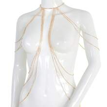 1pc Fashionable Rhinestone Tassel Bra Chain, Sexy Sparkling Crystal Body Jewelry Accessory For Women - Style 2 Silver - View 1