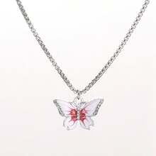 Women's Fashion Jewelry, Handpainted Colorful Butterfly Pendant Necklace, Stainless Steel Round Box Chain & Zinc Alloy Rhinestone Pendant, Suitable For Daily Wear