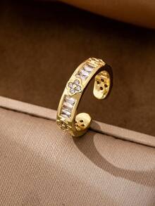 1 Pc Luxurious Zirconia Crystal Ring, Sparkle Glam Clover Heart Rings Set, Stackable Statement Ring For Women Everyday Wear