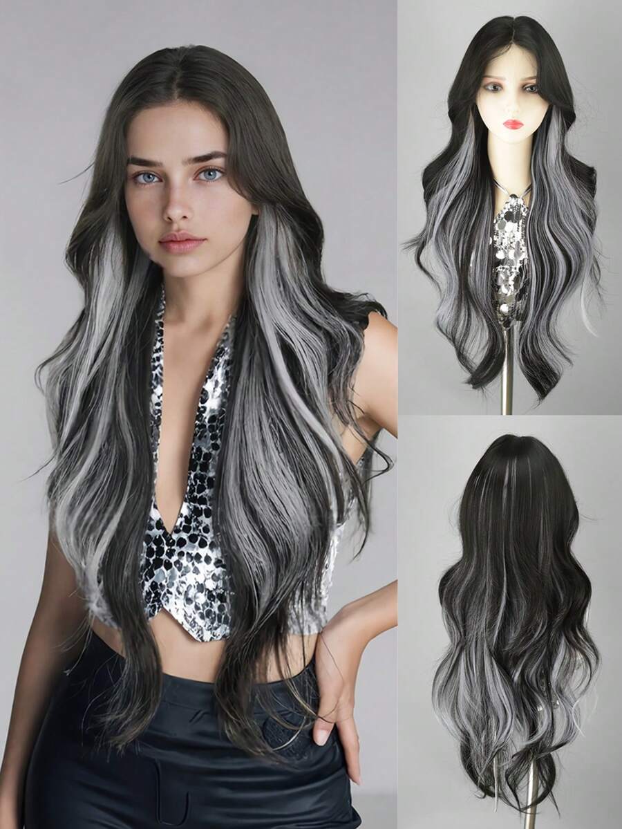 1pc Synthetic Heat-Resistant Long Curly Wig, U-Part Lace Front Wig, Dyed Wig, 32 Inch Women's Middle Part, Thermally Resistant Natural Hair Texture, Suitable For Party Or Halloween Costume, All Red And Black Wig - Multicolor - View 1