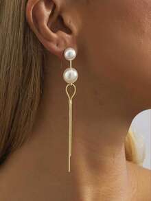 1 Pair Unique Personalized Luxury Faux Pearl Asymmetric Tassel Earrings, Copper Inlay, Suitable For Daily Wear, Formal Events, Gifting To Family And Friends