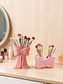 1个创意可爱粉色蝴蝶结造型笔筒花瓶收纳盒 - 家用办公室桌面收纳整理盒，优雅花瓶花卉装饰容器，非常适合女孩、学生、女性，可用于卧室收纳，母亲节礼物 - 彩色 - 查看 3