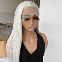 Silver Synthetic Hair Heat Resistant Soft 13X4 Inch Large Area Lace Frontal Wigs Long Straight Party Layered - Silver - View 1