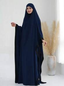 1pc New Elegant Nida Patchwork Trim Black Abaya Hijab, Loose Comfortable Conservative Tie-Up Convenient Headscarf, Suitable For Women's Daily Wear And Prayer - Multicolor - View 14