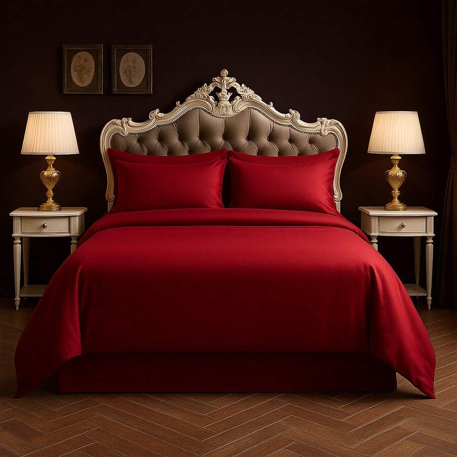 Vibe Check: Ultra Chill Bamboo Blend Sheets – 6PC Cloud Soft Set With Deep Pockets – Cooling, Wrinkle-Free, Aesthetic – Dorm, Apartment, Or Glow-Up Bedroom Must-Have – Twin, Full, Queen, King, Cal King - Màu Đỏ Sâu - Xem 1