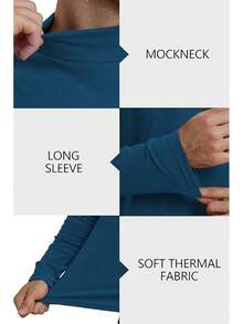 Camisetas de cuello alto térmicas para hombres, suéter básico de manga larga, ajuste delgado - Azul Marino - Ver 5