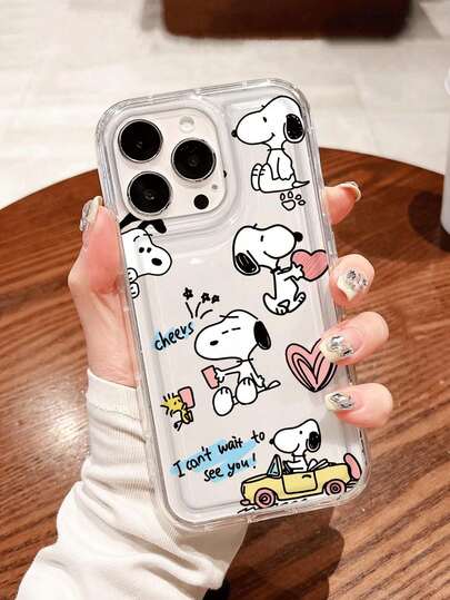 SNOOPY 1 pieza Funda protectora de teléfono con amortiguación de aire transparente y patrón lindo de Snoopy, de material TPU, adecuada como regalo festivo, compatible con iPhone XS/XS Max/XR/11 12 13 14 15 16 Pro/Pro Max/14 15 16 Plus/17, unisex, también compatible con teléfonos