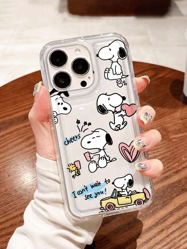 SNOOPY 1 pieza Funda protectora de teléfono con amortiguación de aire transparente y patrón lindo de Snoopy, de material TPU, adecuada como regalo festivo, compatible con iPhone XS/XS Max/XR/11 12 13 14 15 16 Pro/Pro Max/14 15 16 Plus/17, unisex, también compatible con teléfonos