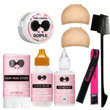 Set de peluca GOIPLE, pegamento y removedor de peluca con encaje frontal, pegamento súper impermeable para peluca con encaje frontal, incluye herramientas y barra de cera para el cabello (Set de 8 piezas: 38ml de pegamento para encaje, 30ml de removedor de pegamento para peluca, barra de cera para el cabello de 16g, cera para peinado de 30g, banda elástica, peine de doble cara, gorro para peluca) - 38ml - Ver 14