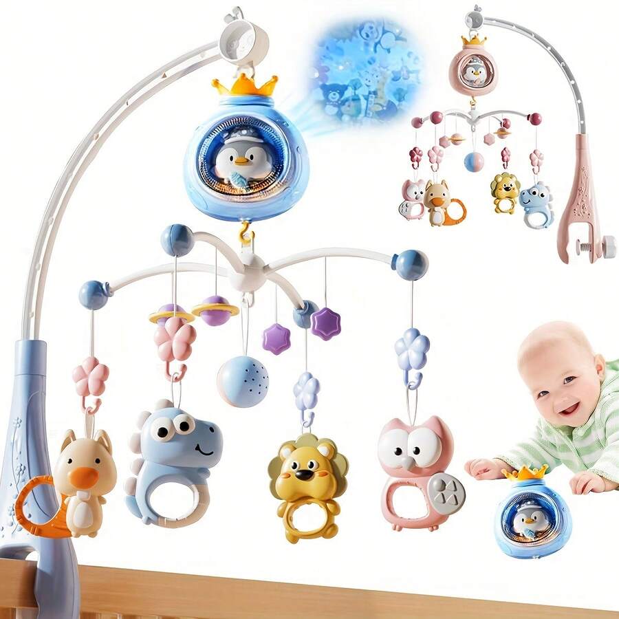 Campana de cama con pingüino, luz y música interactiva - Promueve el desarrollo cerebral, juguete giratorio multifuncional - Regalo de cumpleaños perfecto, color aleatorio - Multicolor - Ver 1