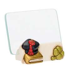 New brothread THUN Portafoto Borboniera di Laurea in Ceramica Decorata a Mano con Tocco e Quadrifoglio Linea Bomboniere Vetro 14x9 cm e Supporto 11x5.5 cm - Multicolor - Ver 5