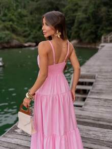 Women's Long Dress With Loose Straps, Light Summer - Dusty Pink - View 7