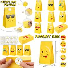 BEANPRECOY 24Pcs Party Bags Cute  Face Expression Package Gift Bag Suitable For Party Candy Gifts With  Stickers Paper Candy Bags Party Favor Bags Colorful Goodie Bags For Wrapping Gifts
