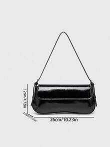 新款跨境西班牙风女士翻盖单肩包，通勤时尚百搭简约腋下手提包，人造革（不含礼品袋） - 黑色 - 查看 6